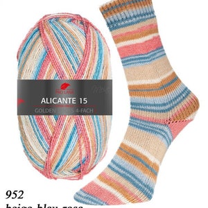 PRO LANA Golden Socks Alicante 16 ovillos de poliamida lana virgen 100g/420 m 4 cabos hilo calcetín calcetines elásticos medias jersey tejer crochet 952 beige blau rosa