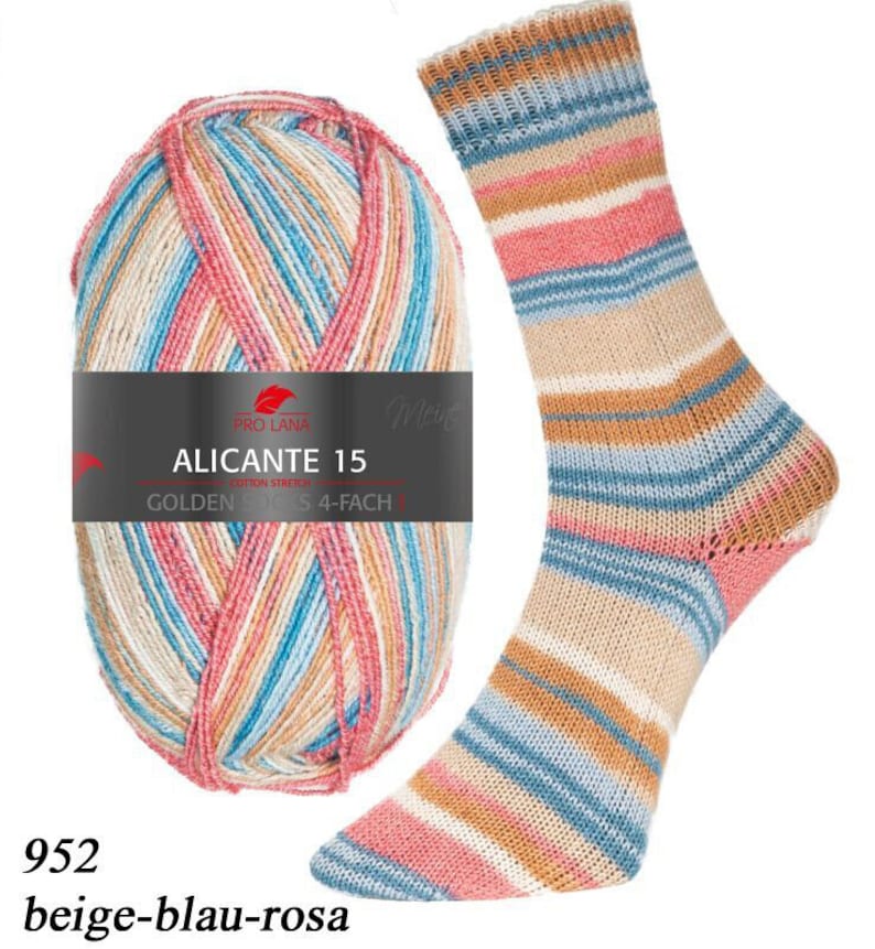 PRO LANA Golden Socks Alicante 16 ovillos de poliamida lana virgen 100g/420 m 4 cabos hilo calcetín calcetines elásticos medias jersey tejer crochet 952 beige blau rosa