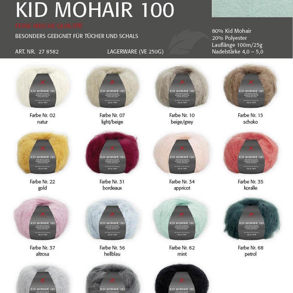 PRO LANA Kid Mohair 100 Polaire luxueuse avec un reflet doux 25g/100 m Tricot Crochet câlin chaud fil délicat, extra fin et moelleux