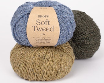 Drops SOFT TWEED mix uni 50g/130 m Merino Alpaca Viscose Knitting Crochet Shawls Sweaters Scarves Soft Warm Warming - mulesing-free