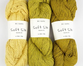 BC Yarn SOFT SILK fine, soft, 100% pure silk bourette 100 g / 350 m skein knitting crochet - choose color - scarves, sweaters, shirts