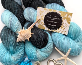 Hand-dyed sock yarn 4ply High Twist 100g/400m LL Merino extrafine - "Sea Depths" turquoise knitting mulesing-free handdyed sock yarn