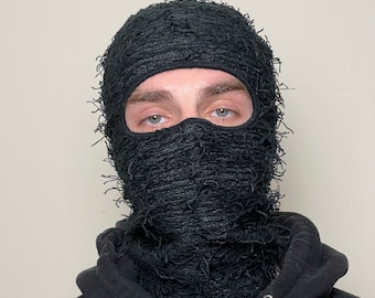 Distressed Balaclava | Knitted Balaclava | Yeat Balaclava | Face Ski Mask | Black Balaclava