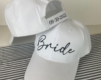 Custom White Bride Hat with Wedding Date - Engagement Gift - 2024 Bride