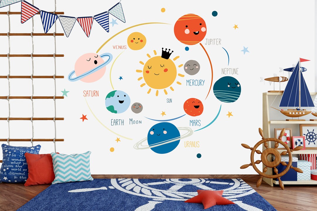 Planet Wallpaper, Solar System Peel and Stick Wall Mural - Etsy