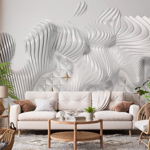 Witte lijn behang, geometrisch behang, abstract behang, Peel en Stick behang, modern behang, tijdelijk behang