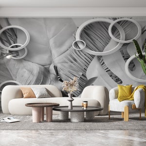 Circle Grey Wallpaper, Geometric Wallpaper ,Abstract Wallpaper, Peel and Stick Wallpaper, Modern Wallpaper, Temporary Wallpaper