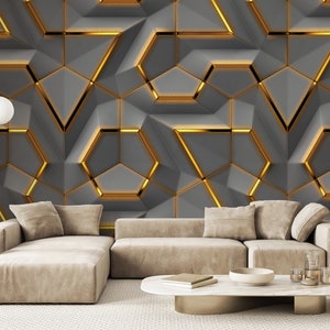Goudgrijs behang, abstract behang, Peel en Stick Wallpaper, verwisselbaar behang, tijdelijk behang, minimalistisch behang,
