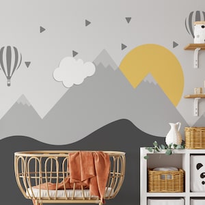 Mountain Wallpaper, Sun Wall Mural , For kids decal,  Wall Art , Peel and stick , Digital wallpaper