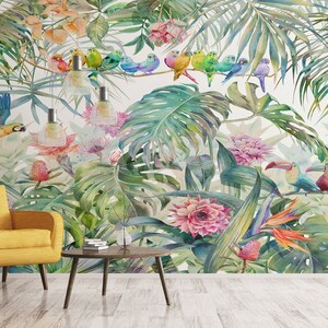 Birds wallpaper, Flowers wallpaper ,Nature Wallpaper , Self adhesive wallpaper , Peel And Stick, Colorful wallpaper