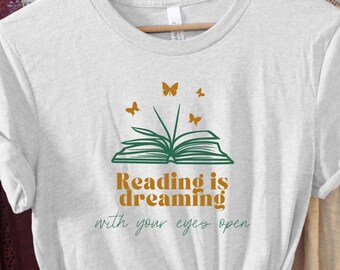 Reading Is Dreaming With Your Eyes Open Shirt | Book Lovers T-Shirt, Bookworm Gift, Retro Book Shirt for Women