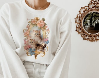 Victoriaans kattensweater met bloemenprint - Cottagecore Cat Lover Gift