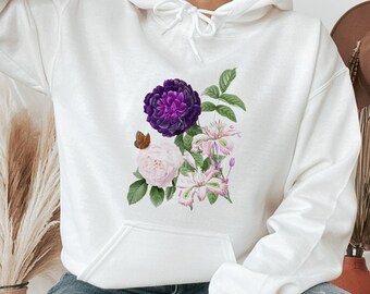 White Floral Sweatshirt | Flower Sweatshirt, Aesthetic Hoodie, Vintage Flower Sweatshirt, Flowercore Clothing, Botanical Sweatshirt