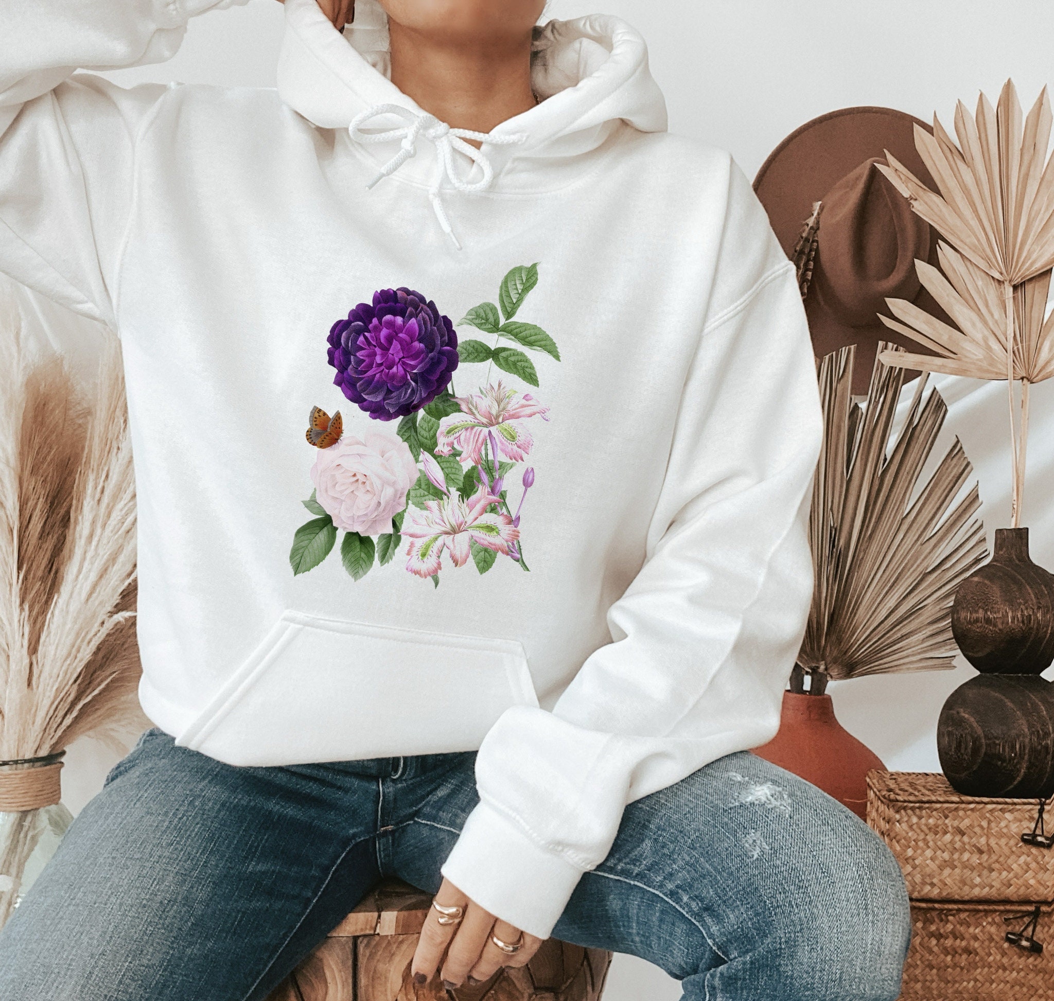 White Floral Sweatshirt Flower Sweatshirt Aesthetic Hoodie - Etsy