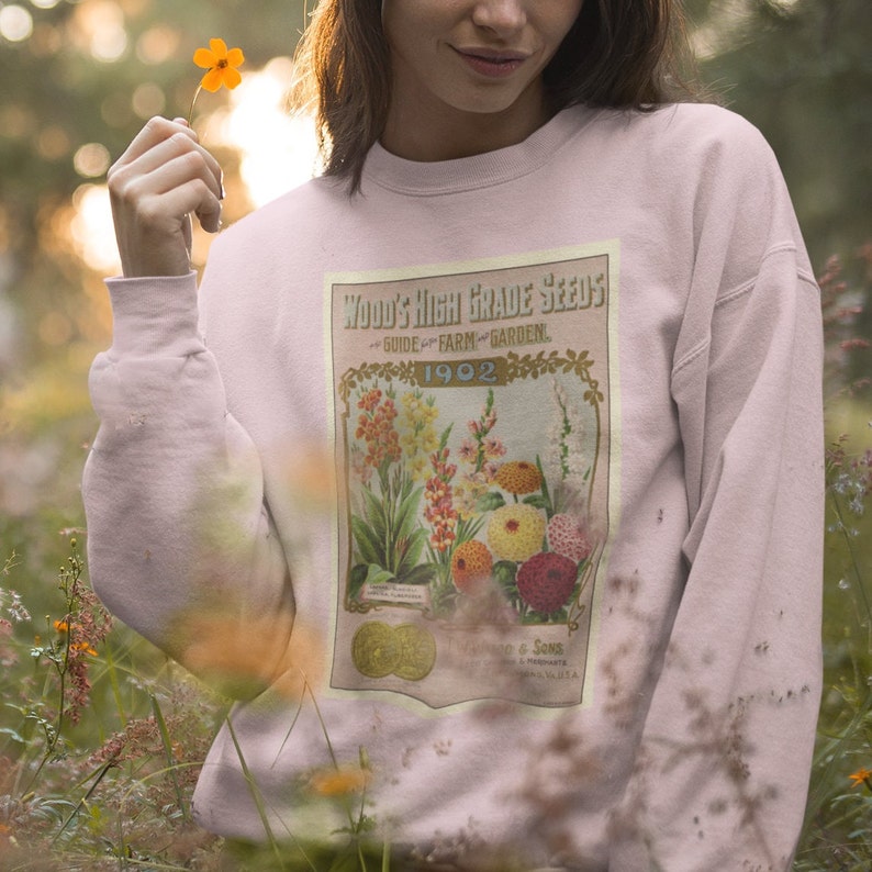 Pink Flower Sweatshirt Wildflower Sweatshirt, Floral Sweatshirt, Gift for Gardener, Botanical Sweatshirt, Vintage Flower Shirt image 1