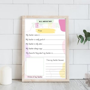 Teacher Appreciation Printable: All About My Teacher Survey (Digital Download)