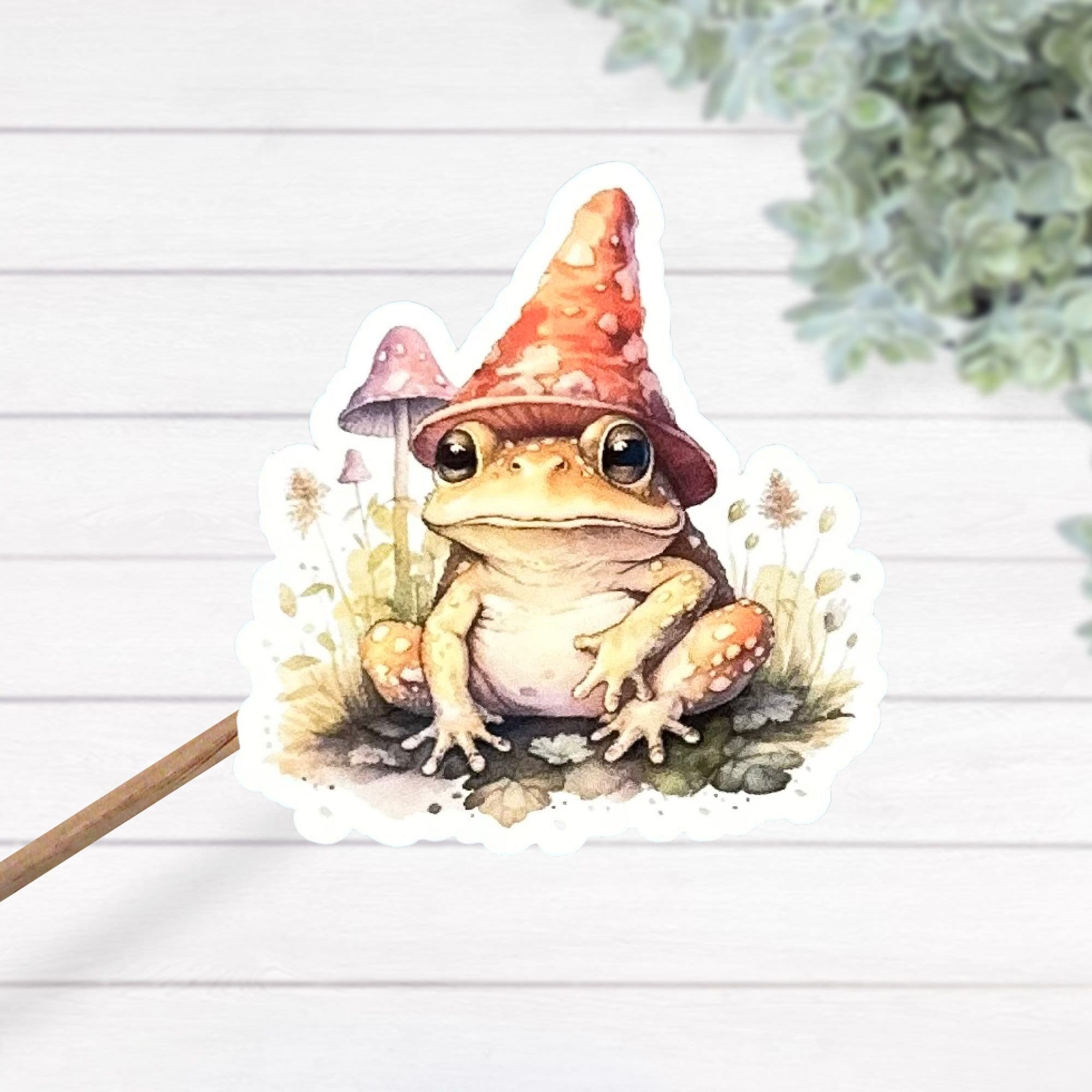 Toad Wearing A Witch Hat Fairy Garden Thermal Laminated Waterproof Sticker,  Witch Gift