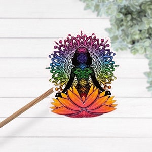 Bunter Yoga Meditation Chakra Thermo laminierter wasserdichter Vinyl Aufkleber, Hindu Aufkleber, buddhistischer Aufkleber, bunte Lotus Blume
