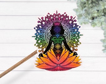 Colorful Yoga Meditation Chakra Thermal Laminated Waterproof Vinyl Sticker, Hindu Sticker, Buddhist Decal, Colorful Lotus Flower