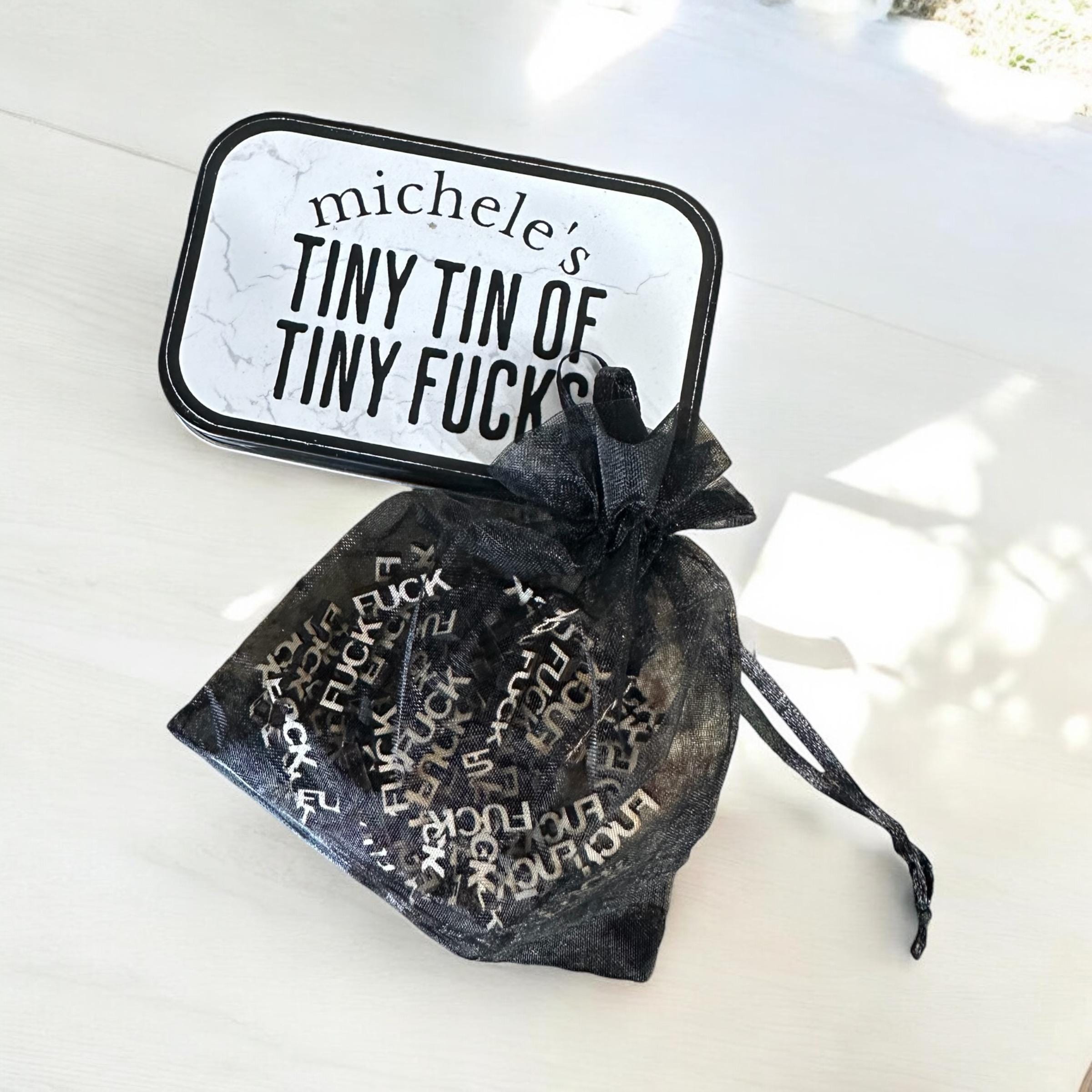 Personalized Black Tiny Tin of Tiny Wooden Fucks, Black Tin With
