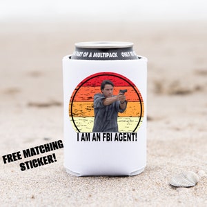 I&#39;m An FBI Agent Retro Style Keanu Reeves Movie Quote Can Cooler, Point Break Beer cozy, Guy Gift, Father&#39;s Day Present