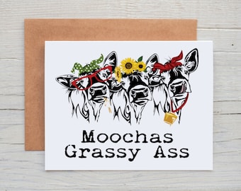 Moochas Grassy Ass Nota de agradecimiento con vacas, Nota de agradecimiento divertida, Tarjeta de felicitación de vacas lindas, Nota de agradecimiento en español