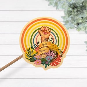 Girl Power Retro Wasserfester Laminierter Vinyl Aufkleber, Starke Frau Aufkleber, Feministische Bewegung Sticker, Beste Freundin Geschenk