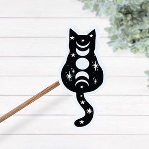 月の満ち欠け 黒猫 熱ラミネート防水ステッカー、異教徒ステッカー、天体猫ステッカー