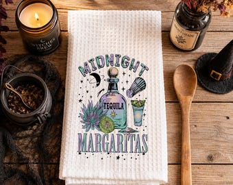 Midnight Margaritas Waffle Weave Dish Towel, Practical Magic Kitchen Towel, Witch Gift