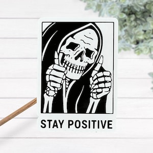 Adesivo termico laminato impermeabile Skeleton Stay Positive Thumbs Up, regalo da strega