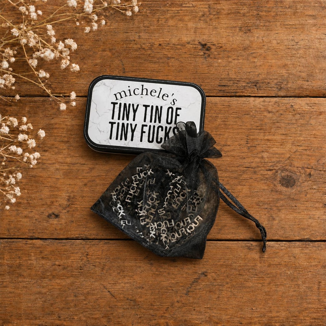 Personalized Black Tiny Tin of Tiny Wooden Fucks, Black Tin With