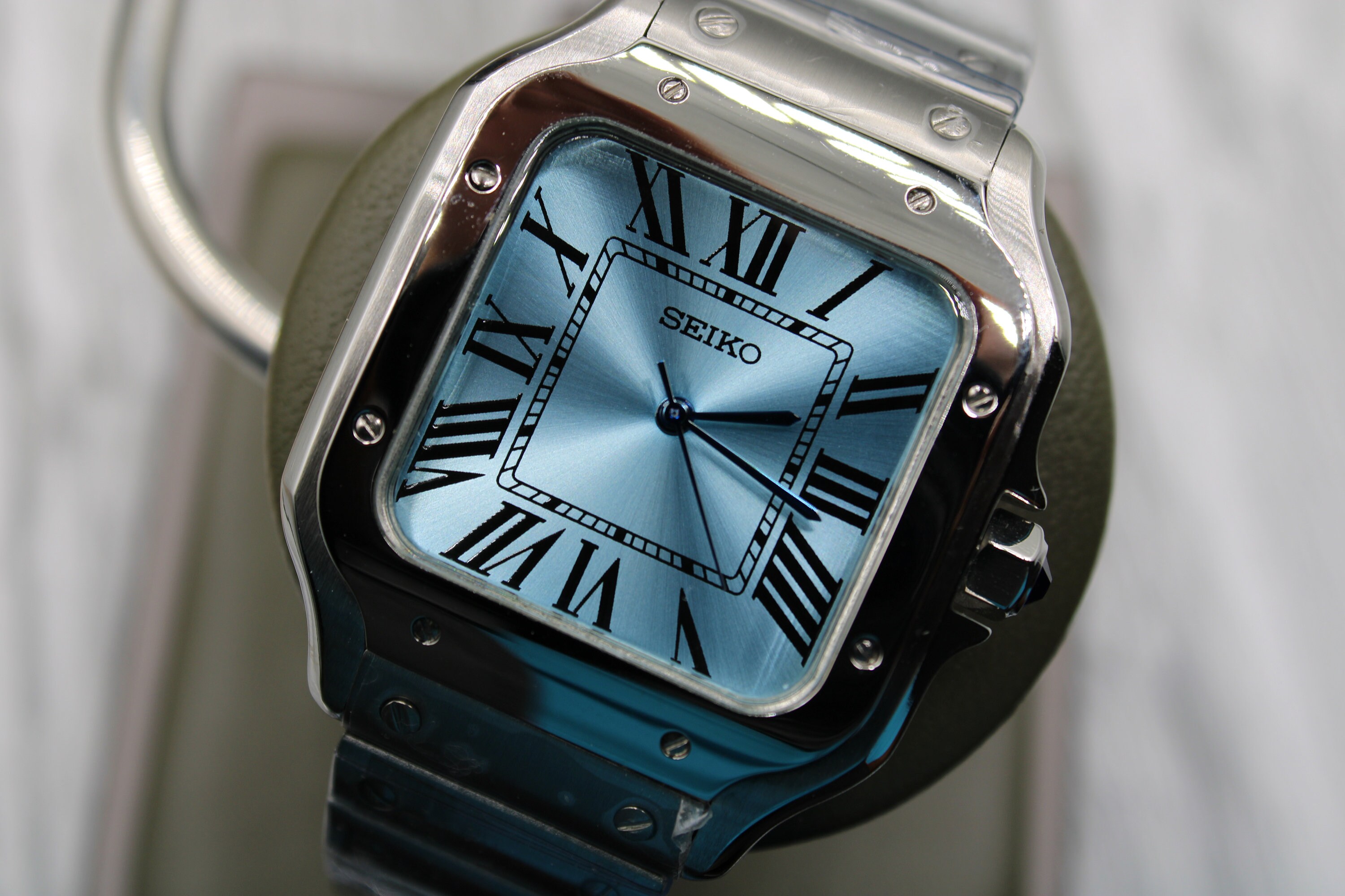 Seiko Customised Mod Watch Santos Blue Dial Sapphire Crystal Etsy UK