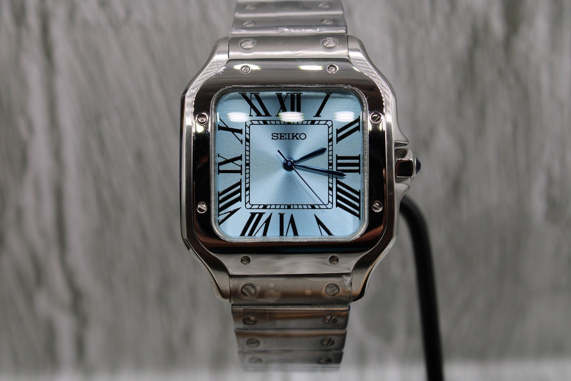 Seiko Customised Mod Watch Santos Blue Dial Sapphire Crystal Etsy UK