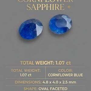 1.07ct natürliches burmesisches Kornblumenblaues Saphirpaar | Ungewärmter Mogok Myanmar Saphir | Passende Oval Blauer Saphir Edelsteine | Zertifiziert