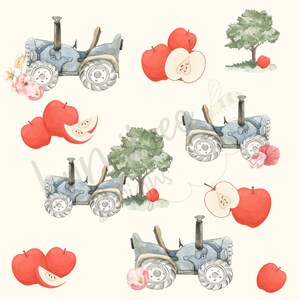 Baby Girl Seamless // Apple and Tractor Floral Seamless File // Country Tractor and Apple Floral // Baby Girl Seamless Print