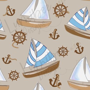 Nautical Sailboat Ship Boy Seamless File // Nautical Ships Sailboat Anchors Vintage // Neutral Seamless Print // Baby Boy Nautical Seamless