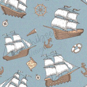 Nautical Vintage Ship Boy Seamless File // Nautical Ships and Anchors Vintage // Boy Seamless Print // Baby Boy Nautical Seamless