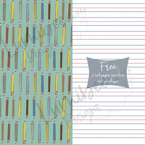 Boy Seamless File Back to School // Back to School Seamless Pencil School Supplies // Neutral Seamless Print // Lined Paper Seamless