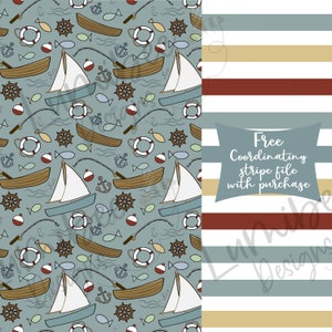 Angeln Boy Seamless File // Angeln Seamless File // Angelruten Segelboot Anker // Neutral Seamless Print // Baby Boy Seamless