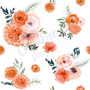Coral and Blush Floral Seamless File // Coral Floral Seamless// Pink Floral Print // Baby Girl Seamless