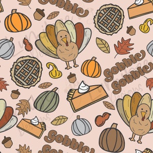 Thanksgiving Seamless // Thanksgiving Seamless File // Girl Thanksgiving Seamless // Girl Thanksgiving Boho // Turkey // Pumpkin // PIe