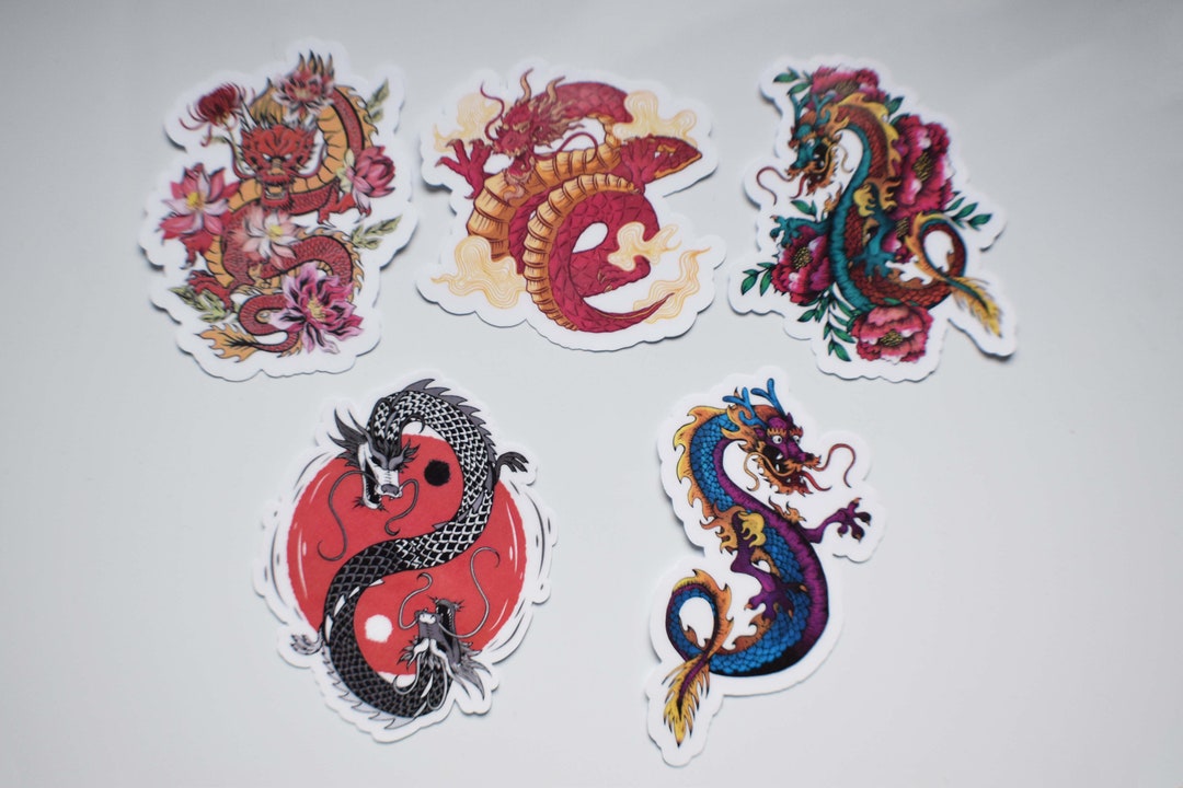 Japanese Dragon Sticker Pack of 5 Die Cut Vinyl Laminated Water