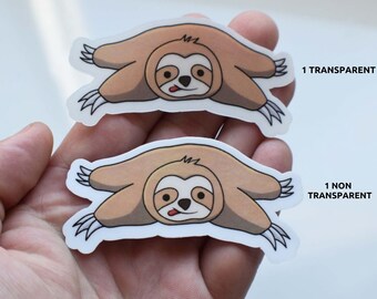 Lazy Sloth Sticker Pack Of 2 Of 1 Transparent 1 Non Transparent Die Cut Laminated Vinyl Water Resistant Stickers