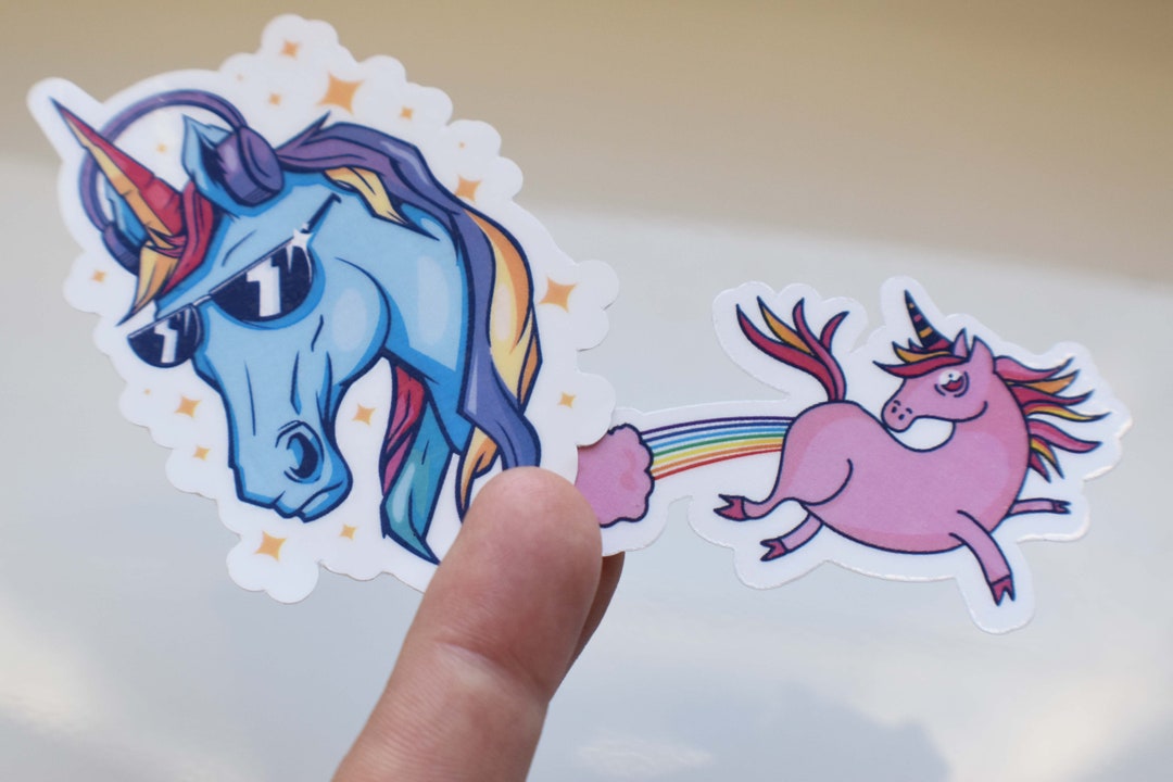 Funny Unicorn Sticker Pack of 2 Die Cut Laminated Vinyl Stickers Etsy