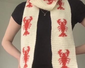 Patrón de crochet para bufanda de langosta / Tapiz de crochet / Accesorios de otoño e invierno / Lindo proyecto hecho a mano / Crustáceos / Criaturas marinas