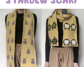 Patrón de crochet de bufanda reversible de Stardew Valley / Junimo / Stardrop / Bufanda de tapiz / Accesorio de otoño e invierno / Juegos acogedores