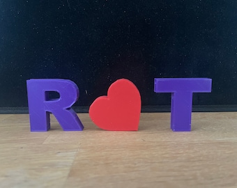 Personalised Decorative Letters Initials with heart - 3D Printed - Valentines Gift - Wedding Decorations