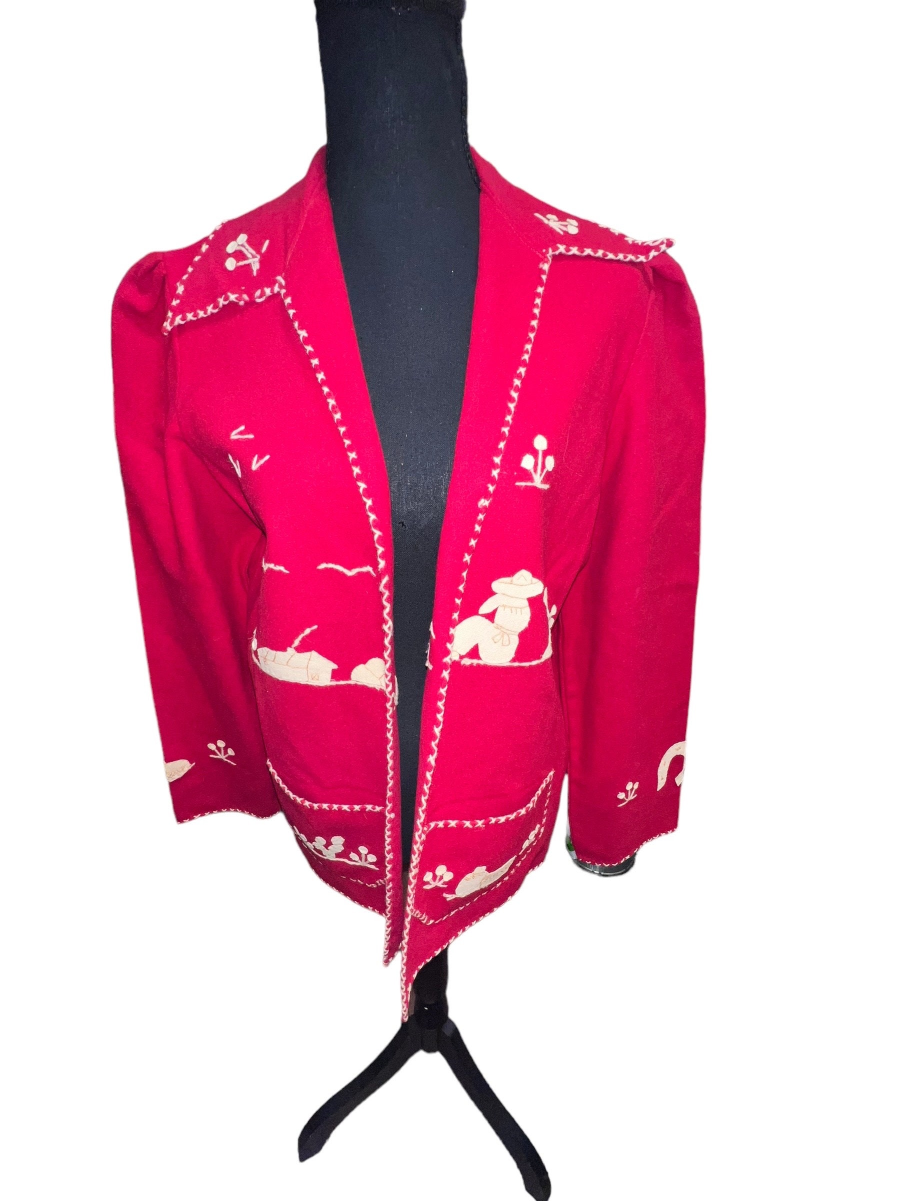 Vintage Felt Mexican Souvenir Jacket - Etsy Vintage Felt Mexican Souvenir Jacket - Etsy