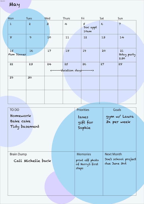 A3 Monthly Planner Calendar Printable PDF Digital Download | Etsy