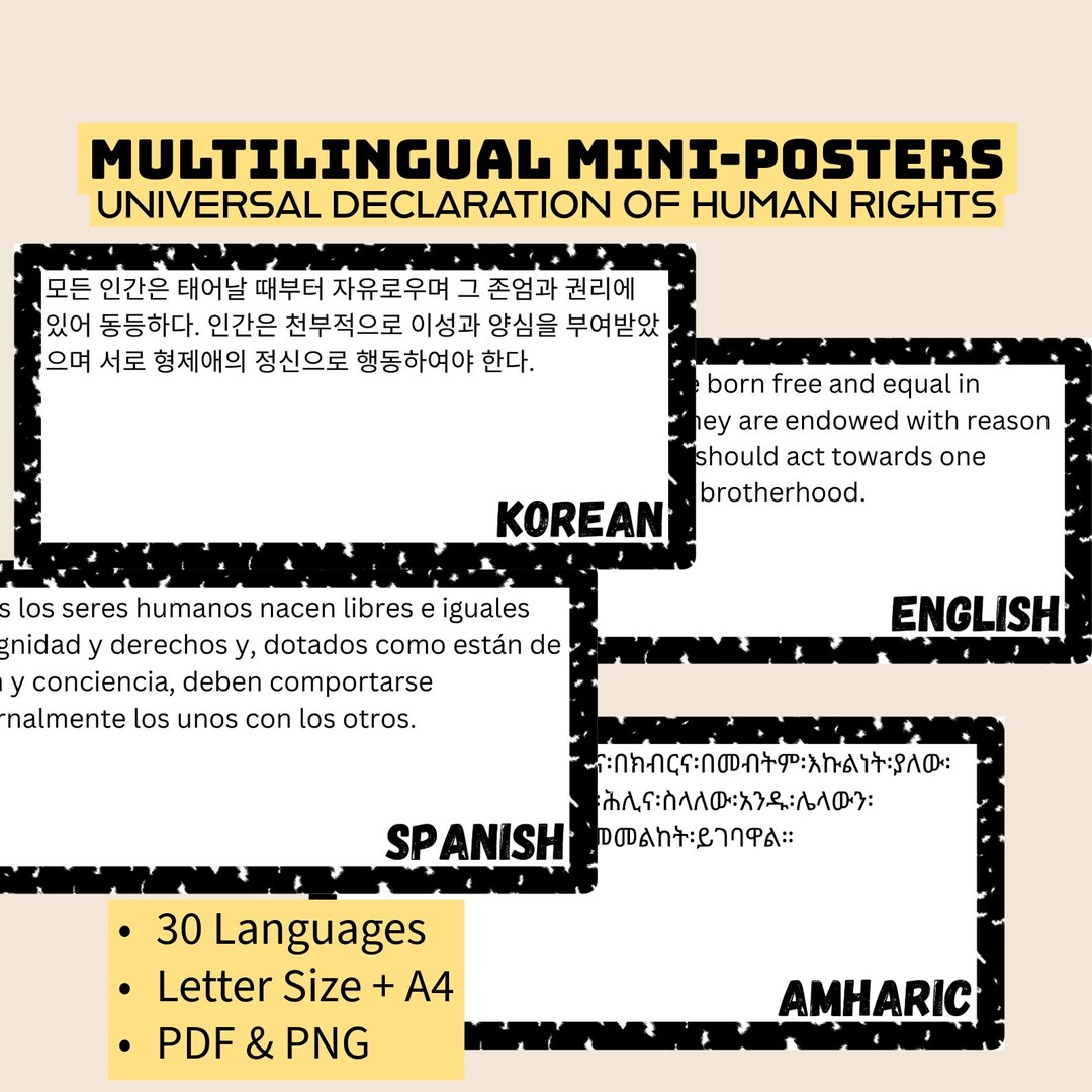 Multilingual Quote Mini-poster Cards – Human Rights in 30 Languages ...